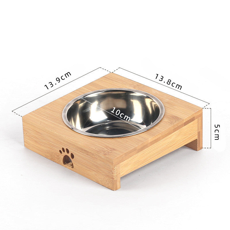 Pet Ceramic Bamboo Frame Double Bowl Drinking Basin