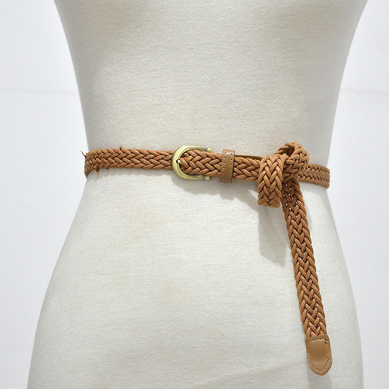 Classic vintage wax rope braided thin belt