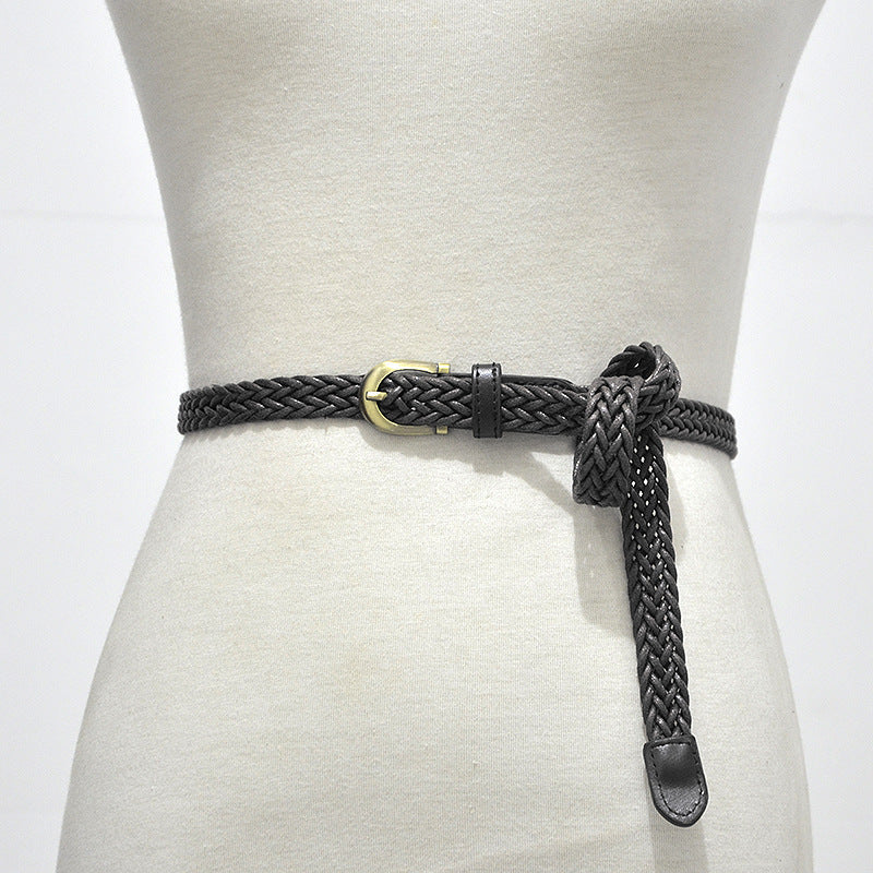 Classic vintage wax rope braided thin belt