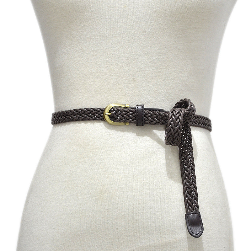 Classic vintage wax rope braided thin belt