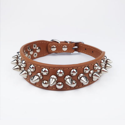 Leather Pet Collar Round Studded Dog Collar For Small And Medium-sized Dogs Inlaid Rivet Puppy Necklace Pet Accessories