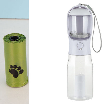 Portable Cat Dog Water Bottle Food Feeder Drinker Poop Dispenser 3 In