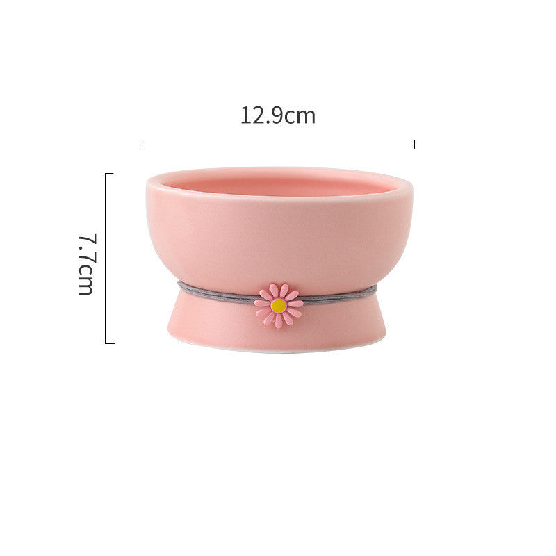 Pet Cat High Foot Neck Protector Ceramic Water Bowl