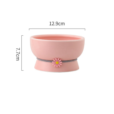 Pet Cat High Foot Neck Protector Ceramic Water Bowl