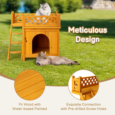 2 Storey Wooden Wildcat House Dog House For Outdoor And Indoor, Pet House With Stairs, Yellow