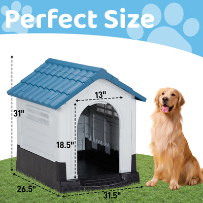 33 Inch Large Plastic Dog House, Indoor Outdoor Dog House Pet House With Vents And Raised Floors, Insulated Waterproof Puppy Shelter Kennel