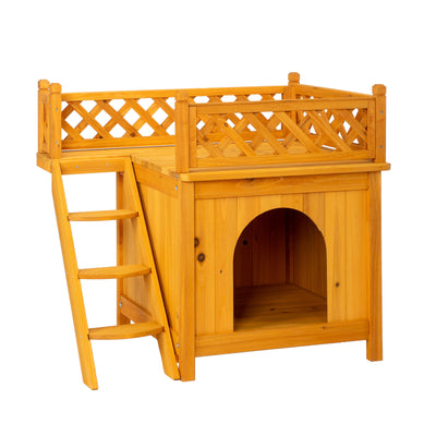 2 Storey Wooden Wildcat House Dog House For Outdoor And Indoor, Pet House With Stairs, Yellow