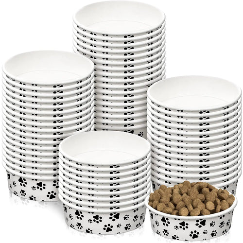 30 Pieces Disposable Dog Bowls Small Pet Feeding Bowls with Printed Pattern Dog Dishes for Small Dogs Pet Paper Food Bowls Travel Bowls for Feeding Dogs and Cats Puppies Dry Wet Food Water (16 oz)