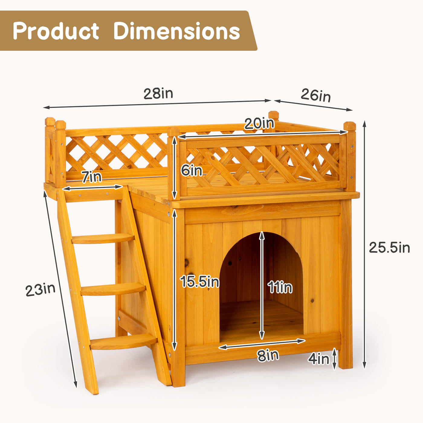 2 Storey Wooden Wildcat House Dog House For Outdoor And Indoor, Pet House With Stairs, Yellow