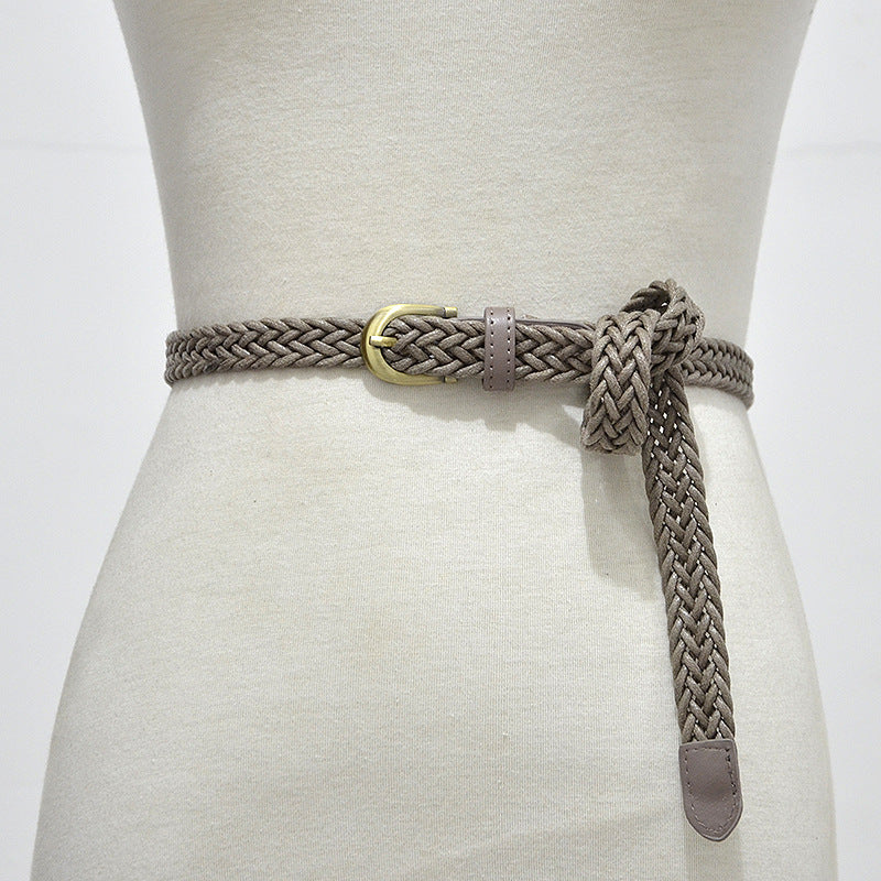 Classic vintage wax rope braided thin belt