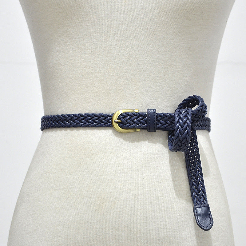 Classic vintage wax rope braided thin belt