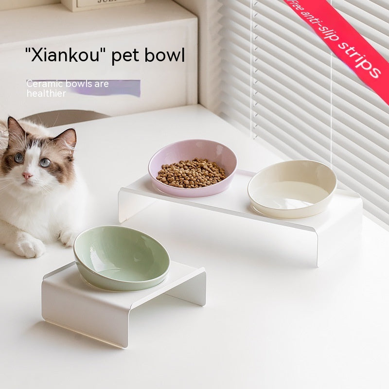 Ceramic Bevel Beveled Bowl Pet Cat Bowl