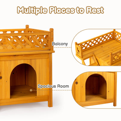 2 Storey Wooden Wildcat House Dog House For Outdoor And Indoor, Pet House With Stairs, Yellow