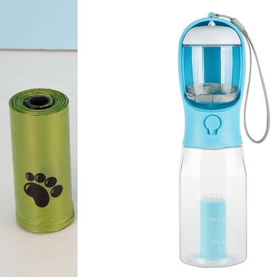 Portable Cat Dog Water Bottle Food Feeder Drinker Poop Dispenser 3 In